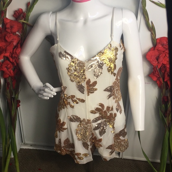 Lioness Pants - Romper Elegant Gold and Bronze Sequin Size Small